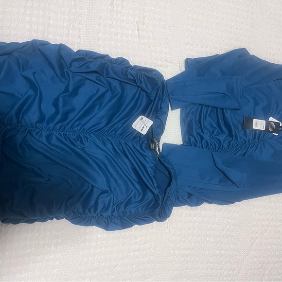 Fashion Nova Dresses & Skirts - Blue Ruched two piece skirt set with Long Sleeves